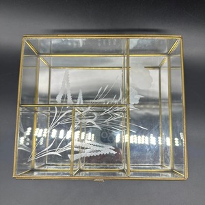 <b>Vintage</b> Clear Glass Jewelry <b>Box</b> With Gold Brass Metal Frame Rectangular Decorative Display Case For Earrings Rings Necklaces - Product Image 2