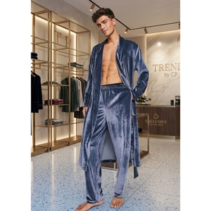 Conjunto de Bata y Pantalones de Pijama de Lujo para Hombre, de Terciopelo Dorado Ecológico y Transpirable, de Manga Larga, para Invierno - Product Image 1