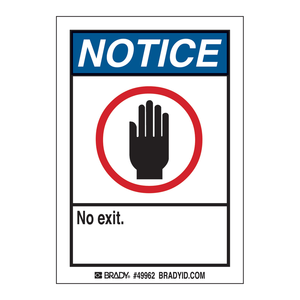 Etiquetas de Señalización de Seguridad Brady, Sin Salida, Duraderas, de Plástico para Interiores/Exteriores, Impresas a Color - Product Image 1
