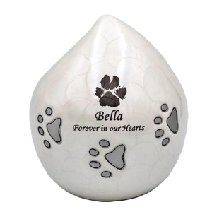 Urna Funeraria de Metal Esmaltada en Blanco para Mascotas, Urna Conmemorativa con Huella de Pata y Nombre Personalizado para Entierro - Product Image 1