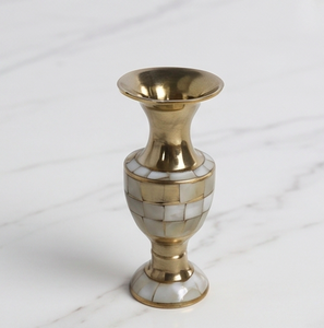 Art Deco Brass Tabletop Vase With White Inlay Geometric Design Gold Decorative <b>Centrepiece</b> <b>For</b> Hotel Decor - Product Image 1