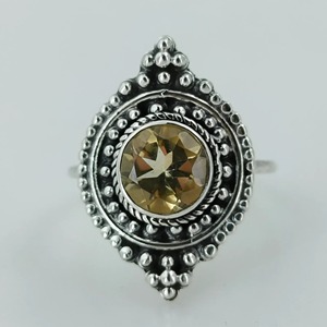 Anillo de Plata de Ley 925 con Citrino, Estilo Boho, para Mujer, Gema Amarilla Redonda, Joyería, Piedra de Nacimiento de Noviembre - Product Image 2