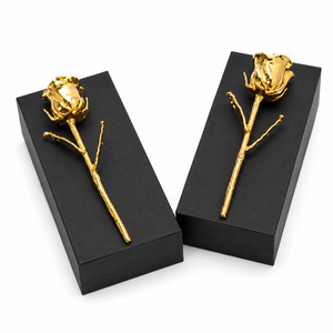 Rose véritable préservée de luxe trempée dans l'or 24 carats, rose à longue tige plaquée or avec boîte cadeau pour la Saint-Valentin, mariage - Product Image 3