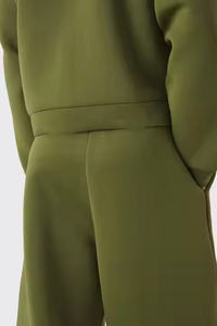 Men's Olive Green Hooded Tracksuit <b>Set</b> Full Sleeve Drawstring Closure Windproof 100% Cotton Casual Regular Fit Autumn Wear - Product Image 4