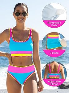 High Waisted Tank <b>Bikini</b> <b>Sets</b> for Women Tummy Control Solid Pattern 2 Piece Swimsuits with Front Logo Neon Swimwear Skirt 2026 - Product Image 6