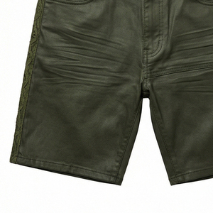 Unisex <b>Black</b> Faux Leather Elastic Waist Quick Dry Breathable Street Cargo Biker Hip Hop Urban Fashion Maluza Industries Shorts - Product Image 2