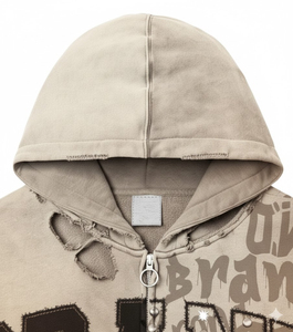 Sudadera con capucha extragrande personalizada con lavado ácido, 100% algodón, bordada con pedrería, estilo urbano, serigrafía, ropa de invierno - Product Image 3