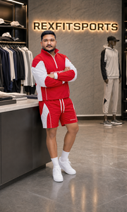 REXFIT SPORTS 2026 Breathable Mens Red <b>White</b> Nylon <b>Tracksuit</b> Set Half Zip Pullover Jacket and Shorts Custom Sports Streetwear - Product Image 3