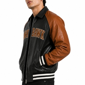 Veste universitaire premium pour homme avec imprimé Hawk Bawk, fermeture éclair sur le devant, style décontracté, coupe confortable, coutures de qualité, tricot côtelé pour femme - Product Image 3