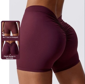 Shorts de yoga pour femme, effet push-up, pour la gym et l'exercice, style cycliste, avec plis au dos - Product Image 3