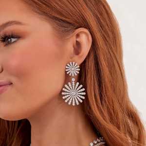 Floral <b>Diamond</b> <b>Dangle</b> <b>Earring</b> 51mm length Pave Set Lab Grown Bridal Luxury Big Statement Wedding Jewelry 10K 14K 18K Solid Gold - Product Image 5