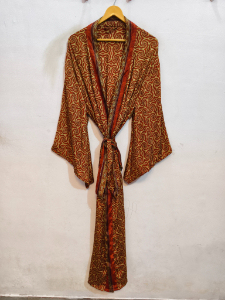 Long Silk Saree Bridel <b>Kimono</b> Robe Bikini <b>Cover</b> <b>Up</b> Night Wear Long Robe, Handmade Indian Vintage Recycled Silk Sari <b>Kimono</b>, - Product Image 5