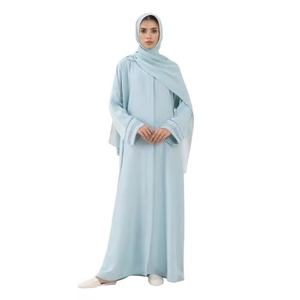 Light Blue Long Sleeve Floor Length <b>Abaya</b> For Women Modest Muslim Clothing Solid Color Polyester Loose Fit Middle East Style - Product Image 3