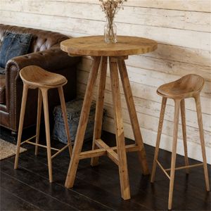 Mesa de Bar Redonda de Madera Maciza con Diseño Robusto para Uso en Exteriores como Cafetería - Product Image 4