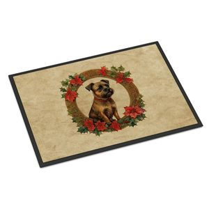 New Border Terrier <b>Christmas</b> Flowers Doormat Non-Slip Washable Low Pile 18H X 27W Indoor Outdoor Front Door <b>Mat</b> for Entryway - Product Image 1