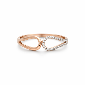 18K Rose Gold Diamond Open Teardrop Ring Minimalist Double Loop Design Women Wedding Party Daily Wear Fine Jewelry Gift - Product Image 1