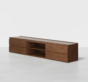 Minimalist Solid Teak Wood <b>TV</b> <b>Stand</b> Media Console Cabinet with Four Drawers Open Shelf Entertainment Center Furniture - Product Image 2
