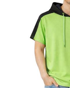 Customized Mens <b>Short</b> <b>Sleeve</b> Hoodie T Shirt Casual Pullover Hooded Top Soft Cotton Summer Wear Lime Green Black Color Streetwear - Product Image 3