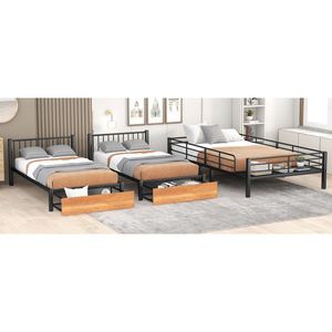 Letto a castello triplo in metallo nero con cassetti e sponde di protezione, configurazione Full Over Twin e Twin - Product Image 6