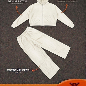 อินดัสทรีแฟชั่นวัยรุ่น ชุดสเวตเตอร์ผ้าฝ้ายฟลีซแบบกำหนดเองสำหรับผู้ชาย สตรีทแวร์ 400 GSM หนัก ปักโลโก้ ประดับด้วยคริสตัล - Product Image 1