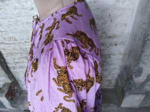 Animal Handblock Cotton Knee Length Dress O Neck <b>Three</b> Quarter Puff Sleeves Loose Fit Women's Daily Wear Embroidery Pocket - Product Image 2