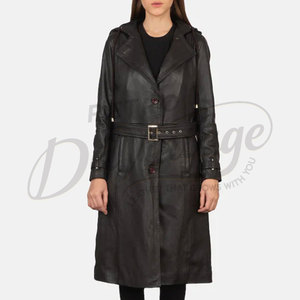 Abrigo de Cuero Genuino Negro Premium para Mujer, Gabardina Clásica Larga con Cinturón, Abrigo de Piel de Oveja, Corte Entallado, Elegante - Product Image 6