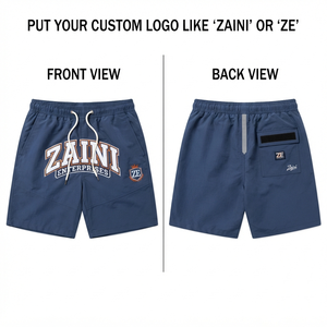 <b>Mens</b> Windbreaker <b>Shorts</b> 140 GSM Premium Polyester Taslan Blue Contrast Panel Custom Embroidery Chenille Print <b>Woven</b> Label - Product Image 1