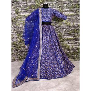 Lehenga seda cruda bordado pesado diseñador color azul elegante - Product Image 5