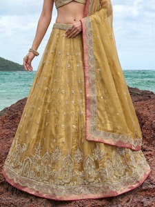 Ensemble Lehenga Choli Dupatta en coton et fibre de bambou brodé rose, 2 pièces, séchage rapide, tenue ethnique pour femmes, mariage, fête, Inde - Product Image 4