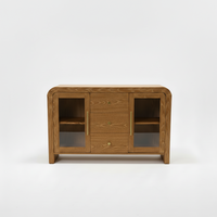 Buffet de salon, console avec trois tiroirs centraux et deux portes vitrées latérales, design moderne, meubles pour la maison