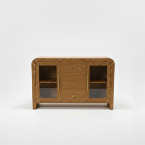 ตู้ไซด์บอร์ด ตู้บุฟเฟ่ต์ห้องนั่งเล่น ตู้คอนโซลพร้อมลิ้นชักกลางสามช่องและกระจกด้านข้างสองด้าน ดีไซน์ทันสมัย สีสันโดดเด่น - Product Image 1