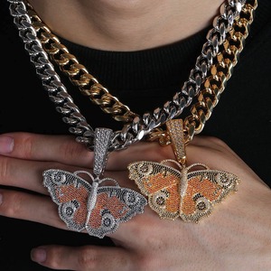 Collar con Colgante de Mariposa con Circonitas, Chapado en Oro, Cadena de Eslabones, Joyería Hip Hop, Regalo, Colgantes de Moda Hip Hop, Joyería 18K - Product Image 3