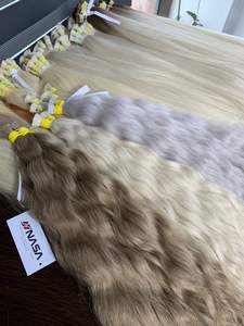 Vague naturelle tendance # Extensions de cheveux humains vierges vietnamiens en vrac, couleur naturelle, prix de gros, blond clair, super double trame, 60 cm - Product Image 6