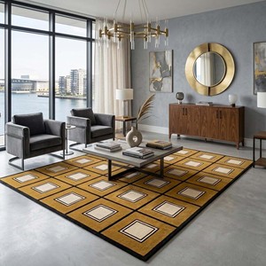 Tapis géométrique à motif carré moutarde, tapis moelleux moderne de luxe, tapis tufté pour salon, chambre à coucher, tapis décoratif pour le sol, style maison - Product Image 5