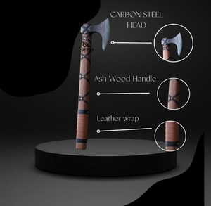 Hacha Tomahawk de BA Enterprises con mango de madera, funda de cuero, cabeza con diseño de barba, hoja de acero al carbono con 4 filos, herramienta de tala de árboles de grado DIY - Product Image 6
