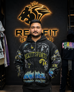 REXFITSPORTS 2026 Custom <b>Black</b> Full Zip Graphic <b>Hoodie</b> 280–300 GSM Cotton Polyester Fleece All Over Print Streetwear <b>Hoodie</b> - Product Image 1