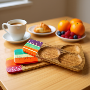 ถาดเสิร์ฟไม้พิมพ์ลายพร้อมหูจับ สำหรับชา กาแฟ ขนม หรืออาหารเช้า ถาดตกแต่ง - Product Image 3