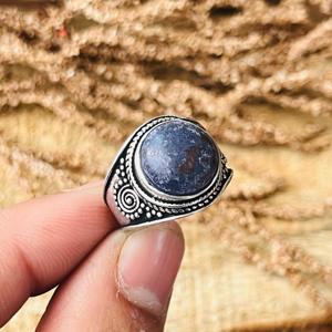 Vintage Boho Tribal Blue <b>Lapis</b> <b>Lazuli</b> Brass Men's <b>Ring</b> Silver Plated Finish Ethnic Signet Band for Engagement Wedding Gift - Product Image 5