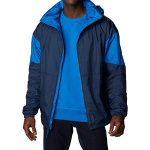 Veste matelassée à capuche pour homme, couleur marine, fermeture éclair, coupe-vent, vêtement d'hiver décontracté, coupe régulière, extérieur en polyester - Product Image 1