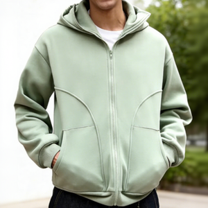 Oversized Full Zip Hoodie with Custom 3D Embroidery Logo, Heavy Fleece Cotton Hooded Jacket <b>for</b> <b>Men</b> Streetwear - Product Image 4