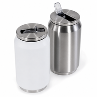 Gobelet isotherme en acier inoxydable de 350 ml, vierge pour sublimation, personnalisable, en forme de canette de cola, avec paille