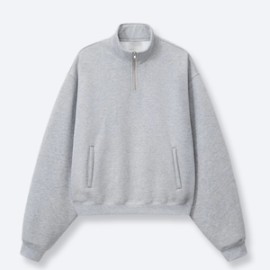 Womens Grey Half Zip Sweatshirt Long Sleeve Oversized Pullover Fleece Casual Activewear Cozy Top - Product Image 3