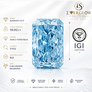 Pendentif bague en diamant bleu vif fantaisie 10,02 carats VVS2 certifié IGI, taille radiant, cultivé en laboratoire CVD, excellente qualité de polissage et symétrie - Product Image 1