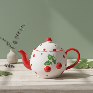 Tetera de Porcelana Fina de Primera Calidad 3460983A-1.0, Nueva, con Estampado de Flor de Poinsettia y Punto Rojo, 1000 ml - Product Image 6