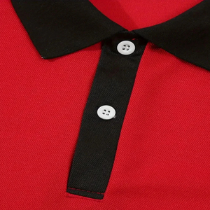 Polo Rojo Antiarrugas para Hombre, Bordado, Manga Corta, Color Sólido, Tejido de Poliéster, Botones, Estilo Casual - Product Image 3