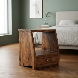 Mesa de Noche de Madera Maciza con Cajón, Mesa Auxiliar de Almacenamiento para Dormitorio, Estilo Rústico Moderno - Product Image 6