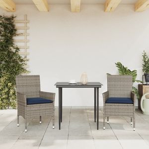 Juego de muebles de patio con 2 sillas de poliratán gris con cojines - Product Image 3