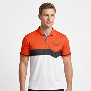 Men's Color Blocked <b>Polo</b> Shirt Short Sleeve Embroidery Logo Quick Dry Casual Woven Polyester White <b>Orange</b> Black - Product Image 3