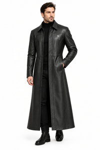 Manteau long unisexe en cuir véritable |   Noir Gris Brun |   Fabricant OEM ODM |   Conception de qualité supérieure |   Vêtements en cuir | - Product Image 6