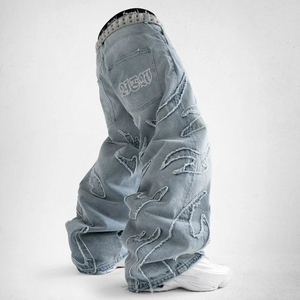 Jeans de Hombre Personalizados de Moda Vintage, Cintura Media, Suaves, Tallas Grandes, Coloridos, Impermeables, Desgastados, Estilo Cargo - Product Image 1